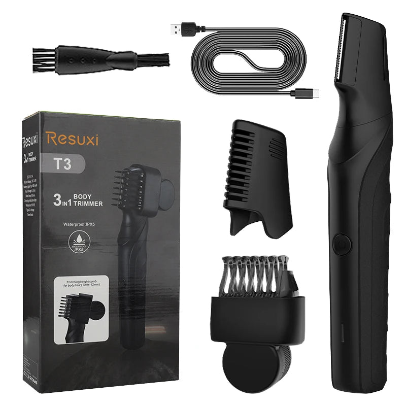 Resuxi New Men's Electric Body Hair Trimmer Multi Functional 3 in 1 Hair Clipper Shaver Set IPX5 Full Body Water Wash Clipper