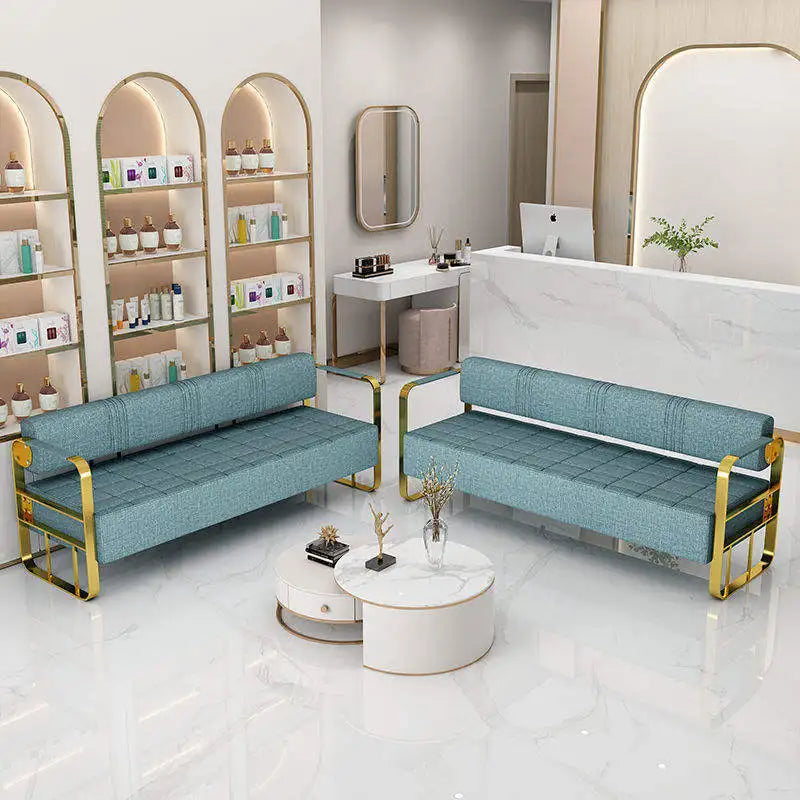 Hair Salon Waiting Chair Beauty Salon Clothing Store Rest Area Stainless Steel Gilded Sofa Waiting Area Long Bench