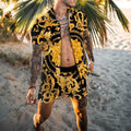 Men Hawaiian 2Pcs Sets Summer 3D Printing Short Sleeve Shirt Beach Button Shorts Streetwear Shirt Holiday Men's Two Piece Suit