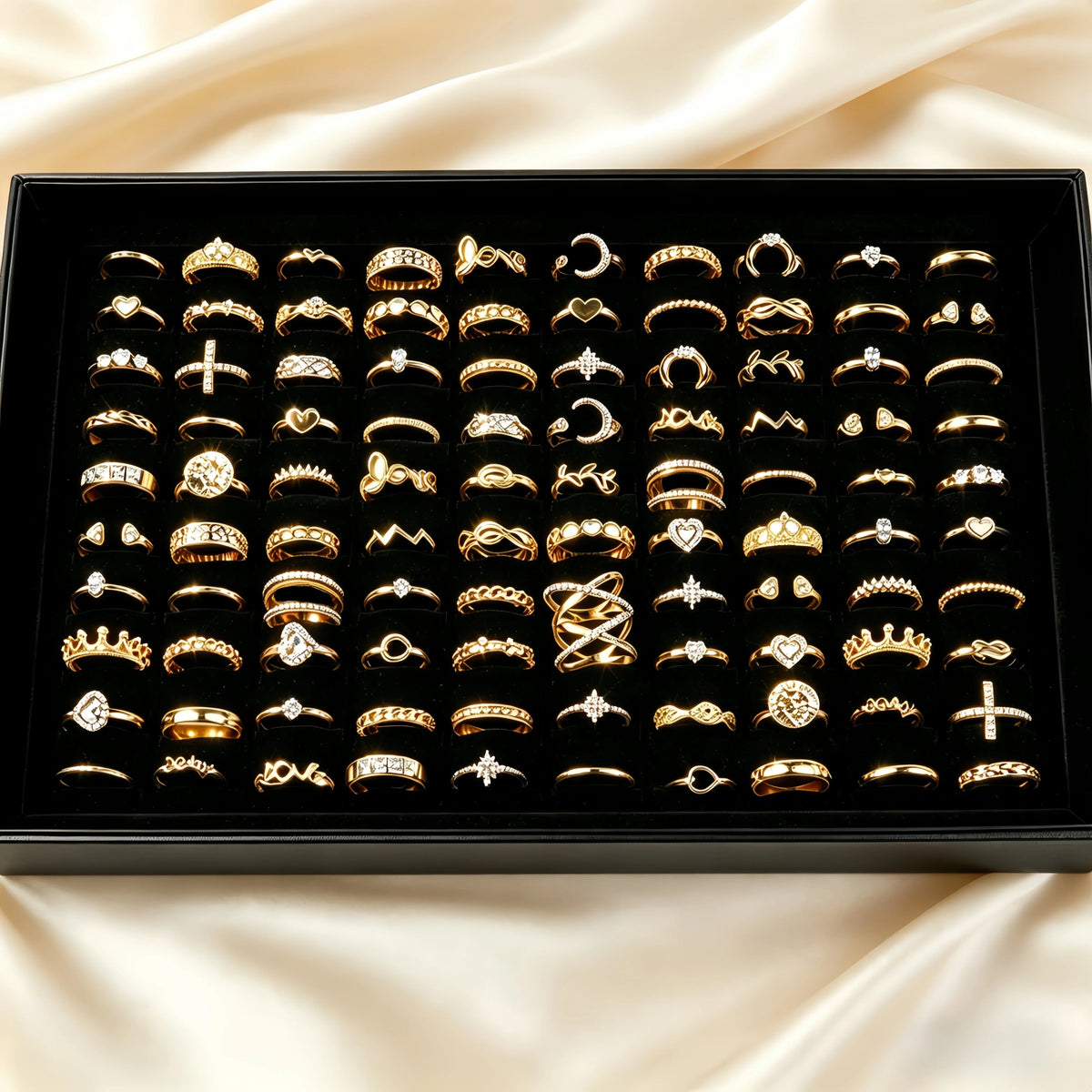 20/30/50Pcs/Lot Elegant Bohemia Heart Moon Rings Set For Women Mix Style Fashion Jewelry For Birthday Daily Wear Wholesale