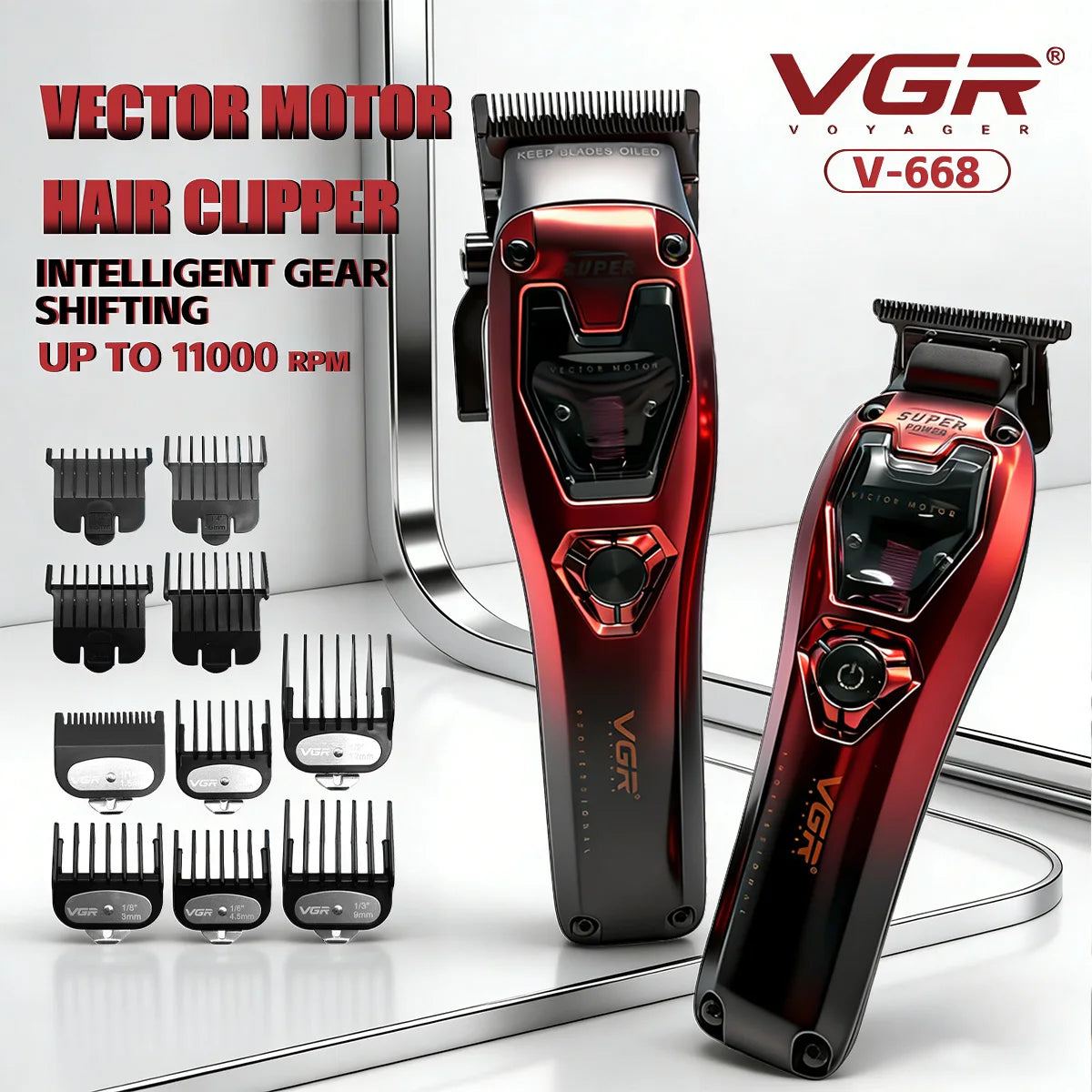 VGR Hair Clippers Professional Hair Trimmer Barber Clippers 11000 RPM Hair Cutting Machine Vector Motor Trimmer for Men V-668