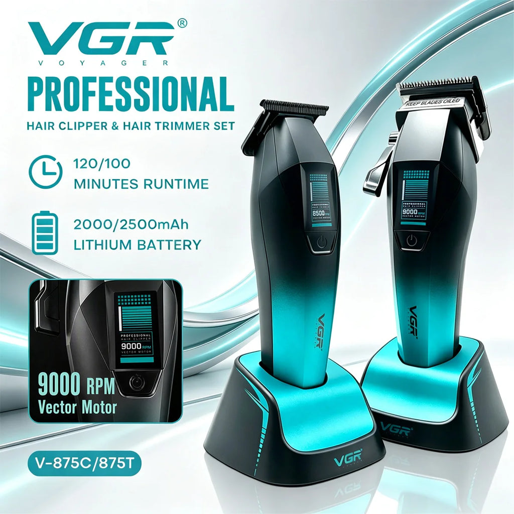 VGR Hair Trimmer Professional Clippers Barber Vector Motor 11000 RPM Hair Cut Machine Adjustable Cordless Trimmer for Men V-875