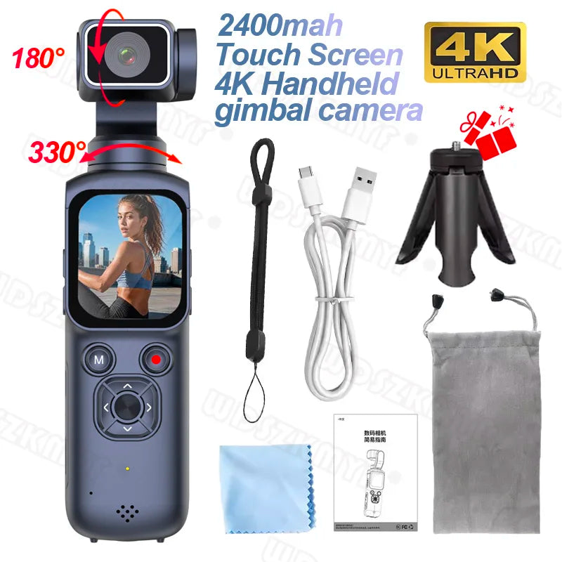 4K Action Camera Gimbal Stabilizer 330° Face Tracking 1.72-inch Touch Screen Wi-Fi Pocket Digital Camera for Vlogging/video