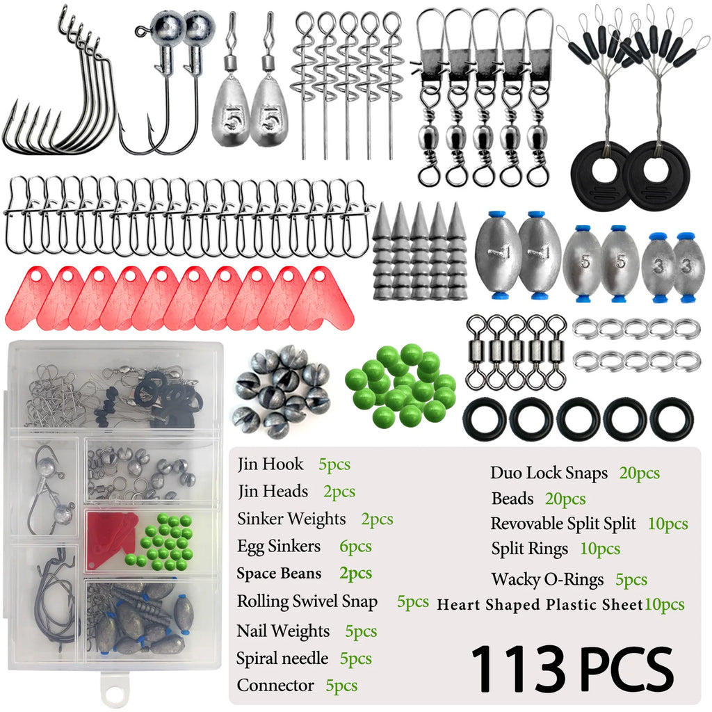170-410pcs Professional Fishing Kit with Tackle Box, Hooks Sinkers Swivels for Bass Trout Saltwater Fishing Complete Lure Set