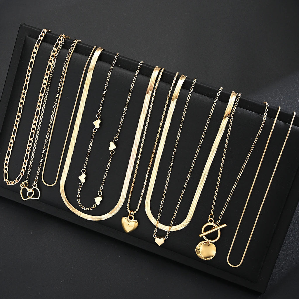 83pcs Retro Light Luxury Gold Color Jewelry Set for Women Rings Multi-Layered Necklaces Bangles Gifts (Jewelry Box Not Included)
