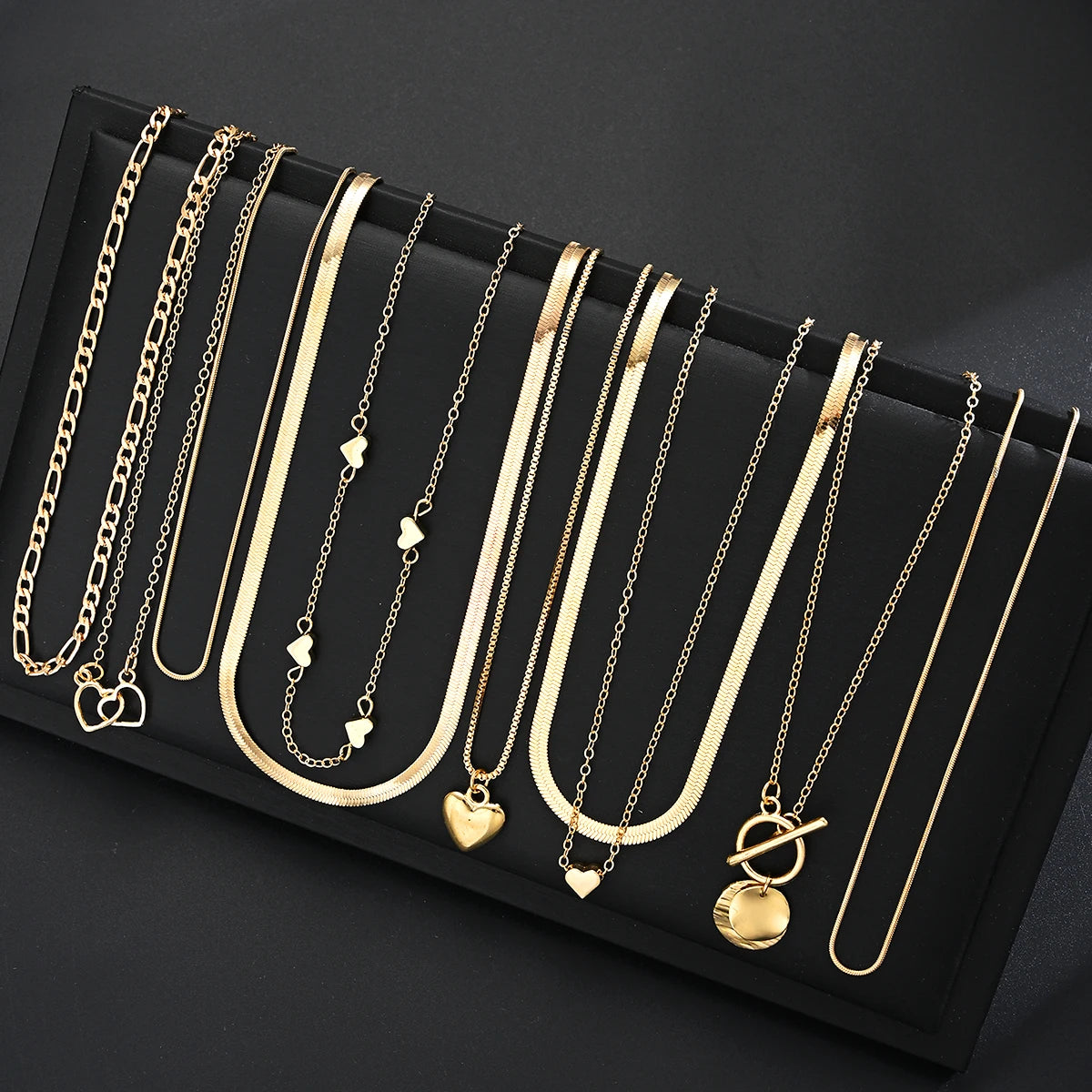83pcs Retro Light Luxury Gold Color Jewelry Set for Women Rings Multi-Layered Necklaces Bangles Gifts (Jewelry Box Not Included)