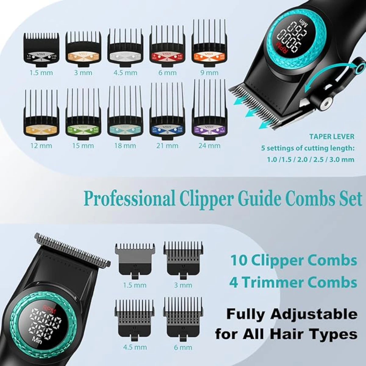 VGR Hair Trimmer Electric Hair Clipper Rechargeable Hair Cutting Machine DLC Coated Blades 9000 RPM Trimmer for Men V-001 V-977