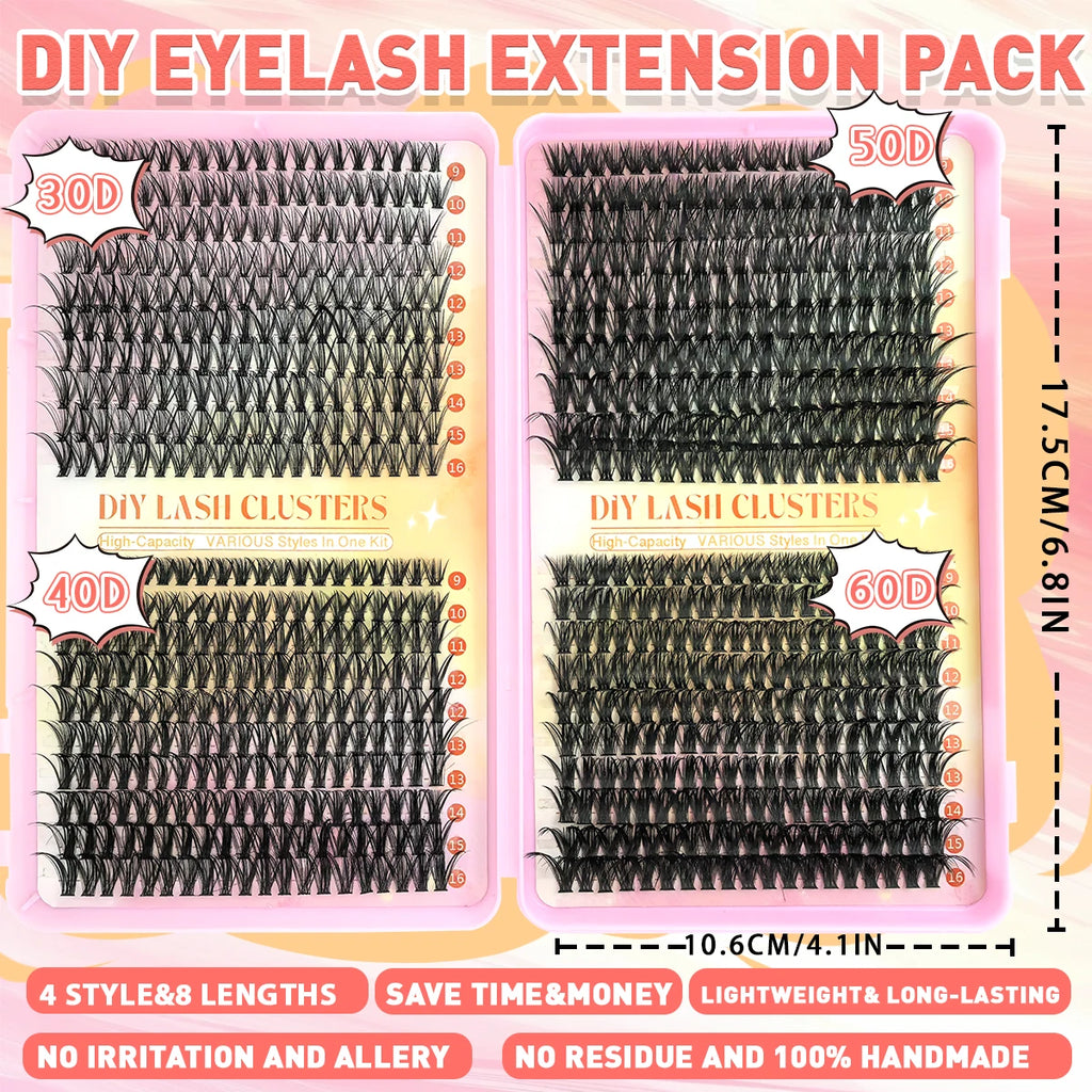 MJ 640pcs 30D/40D/50D/60D Individual Lashes Book Clusters Extensions False Eyelash DIY at Home Cluster Eyelash Extensions Makeup