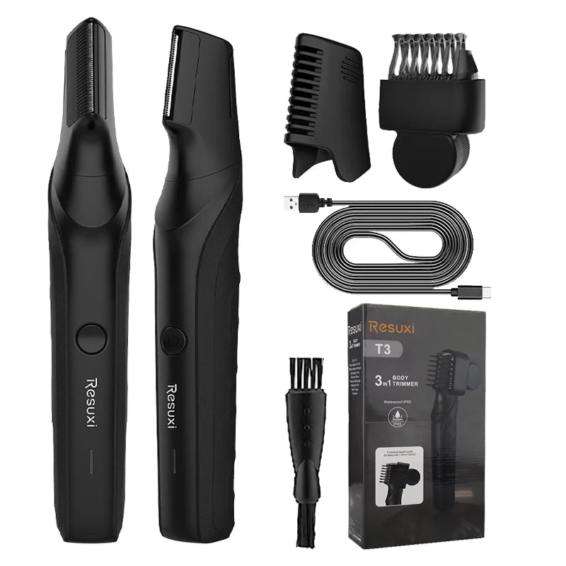 Resuxi New Men's Electric Body Hair Trimmer Multi Functional 3 in 1 Hair Clipper Shaver Set IPX5 Full Body Water Wash Clipper