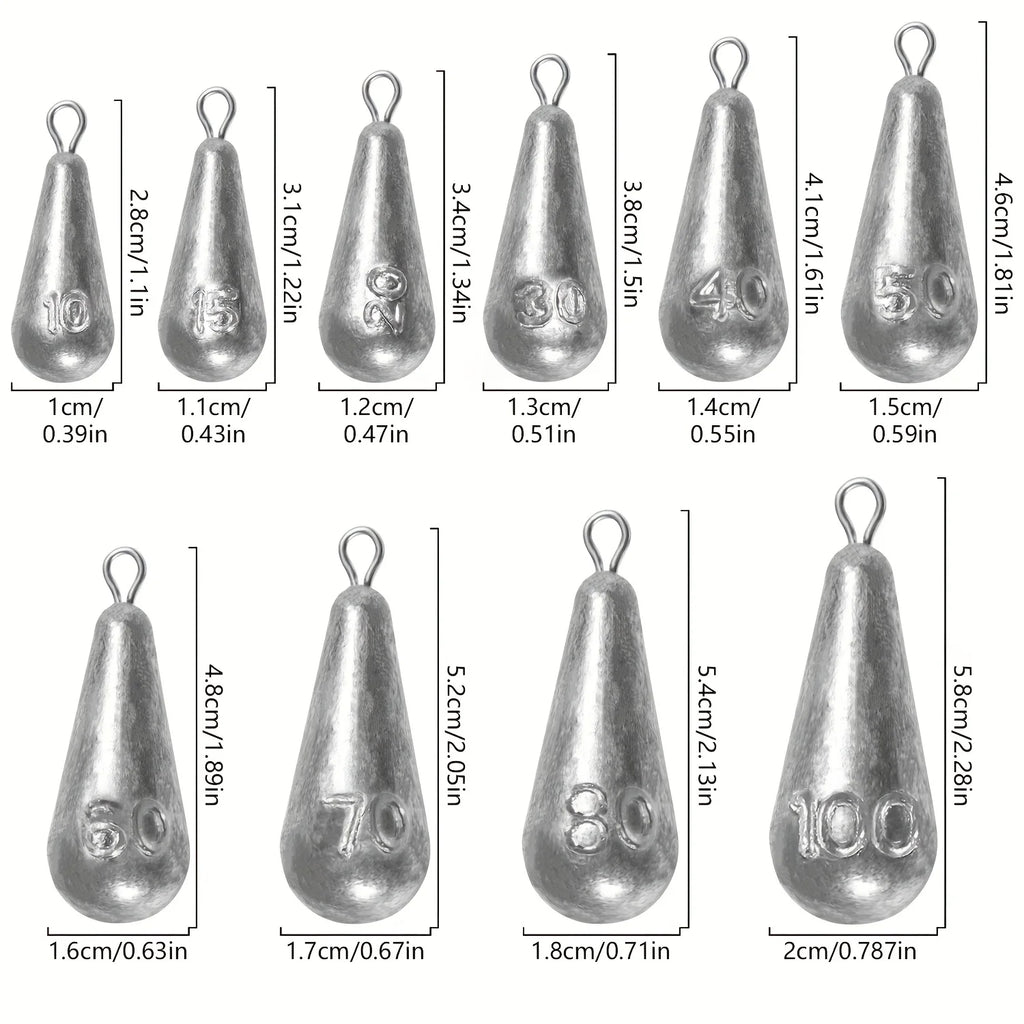 Fishing Weights Sinkers, 10 Sizes Teardrop-Shaped Fishing Lead Sinkers, Bass Casting Drop Shot Weights for Saltwater Freshwater