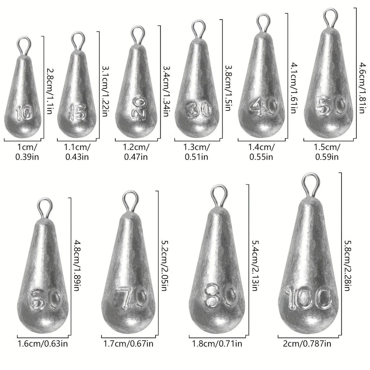 Fishing Weights Sinkers, 10 Sizes Teardrop-Shaped Fishing Lead Sinkers, Bass Casting Drop Shot Weights for Saltwater Freshwater