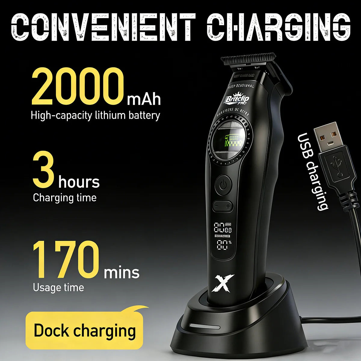 Shaver 10000RPM Barber Professional BRDCLIPR 6000RPM-8000RPM Hair Clipper Outer-Rotor Brushless Motor Detachable Blade Trimmer