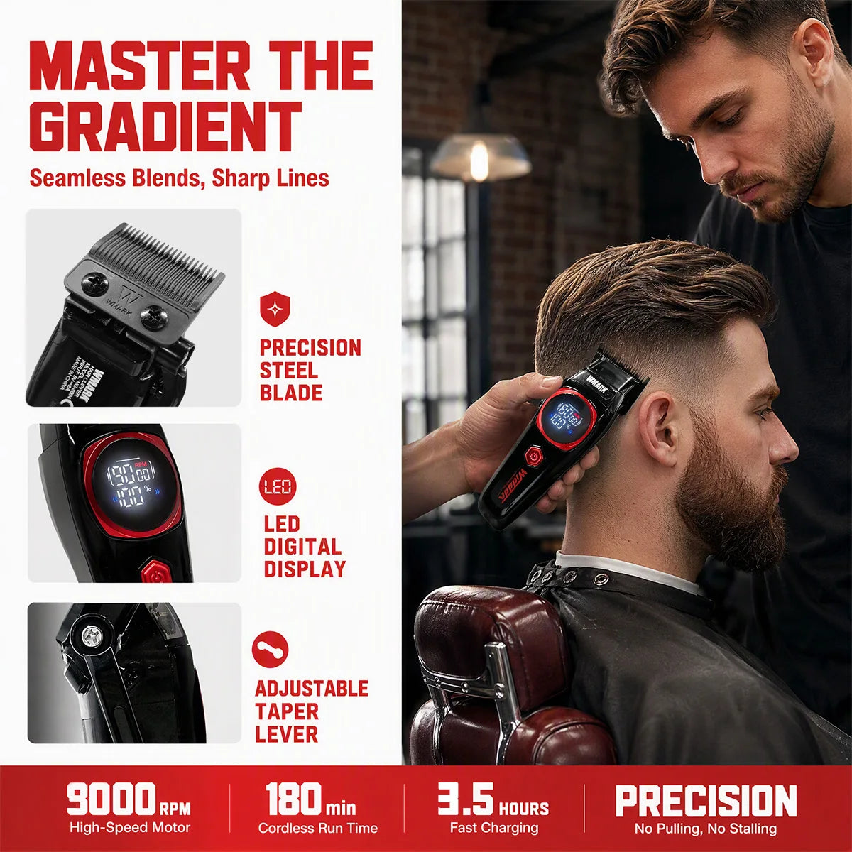 WMARK Clipper Professional Hair Clippers DLC BLDC 9000RPM Motor Hair Trimmer Wireless Charging Clipper for Men NG-8004 NG-8204