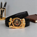 Luxury Dragon & Horse Automatic Buckle Belt - Gold Plated Crocodile Leather Waistband for Men