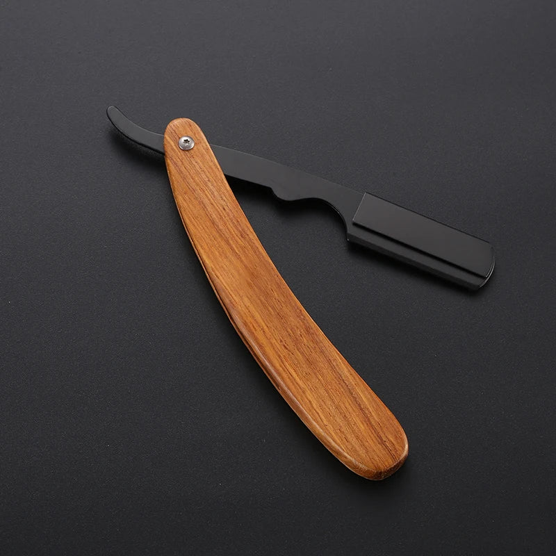Wooden Trimmer Manual Shaver Professional Straight Edge Stainless Steel Sharp Barber Razor Folding Shaving Knife