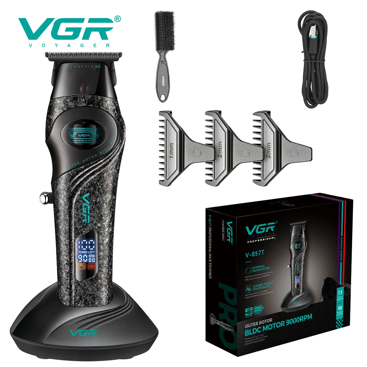 VGR Hair Clippers Adjustable Hair Trimmer Electric Haircut Machine External Rotor 9000 RPM Barber Combo Clipper for Men V-857