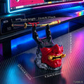Cool Red Oni Mask Resin Game Controller Holder Samurai Sword Stand for PS5 Xbox Gaming Room Bedroom Desktop Tabletop Decoration