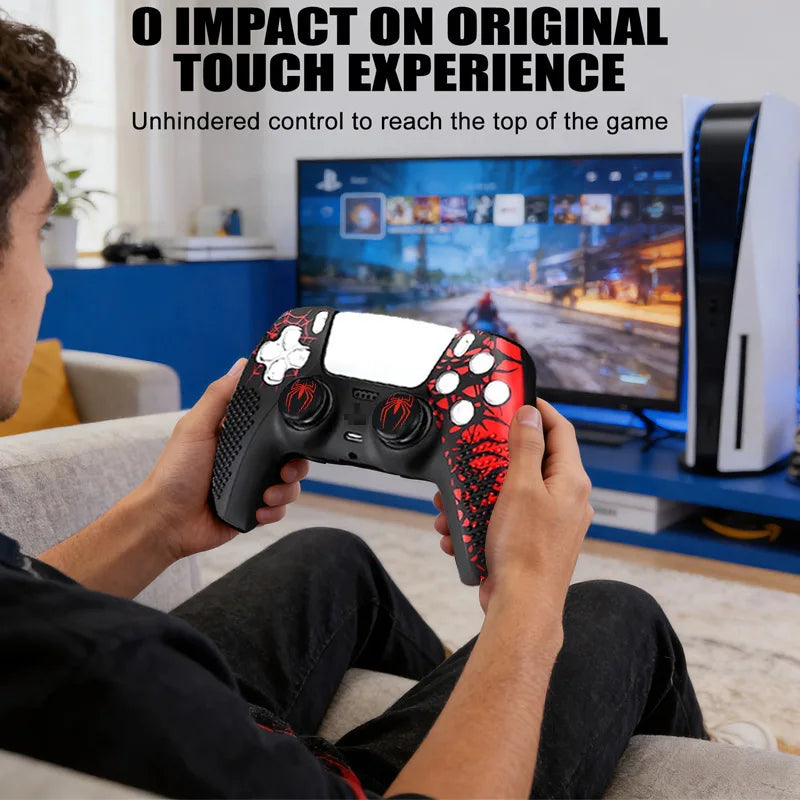 Spider Theme Soft Silicone Protective Case For PS5 Game Controller Cover Skin Gamepad Touchpad Stickers Thumb Stick Grip Cap Kit