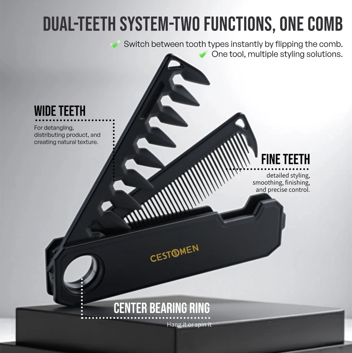 2/3Pcs Professional Barber Comb Set 360° Rotating Bearing Comb Folding Comb Portable Fade Brush Men Hair Grooming Styling Tools