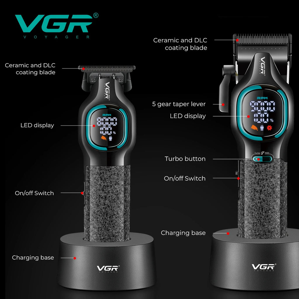 VGR high-end hair trimmer two-piece set metal body 9000 RPM hair clipper alloy blade head oil head carving push shear V-886 S2