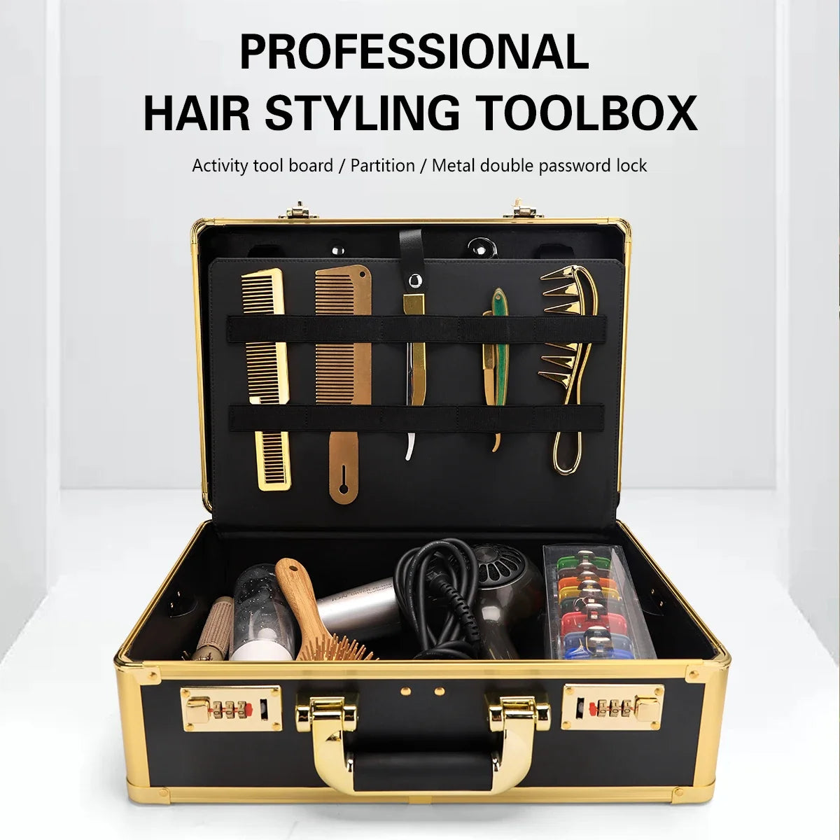Storage Box Password Lock Aluminum Portable Suitcase Professional Hairdressing Large Capacity Salon Tool Carrying Box