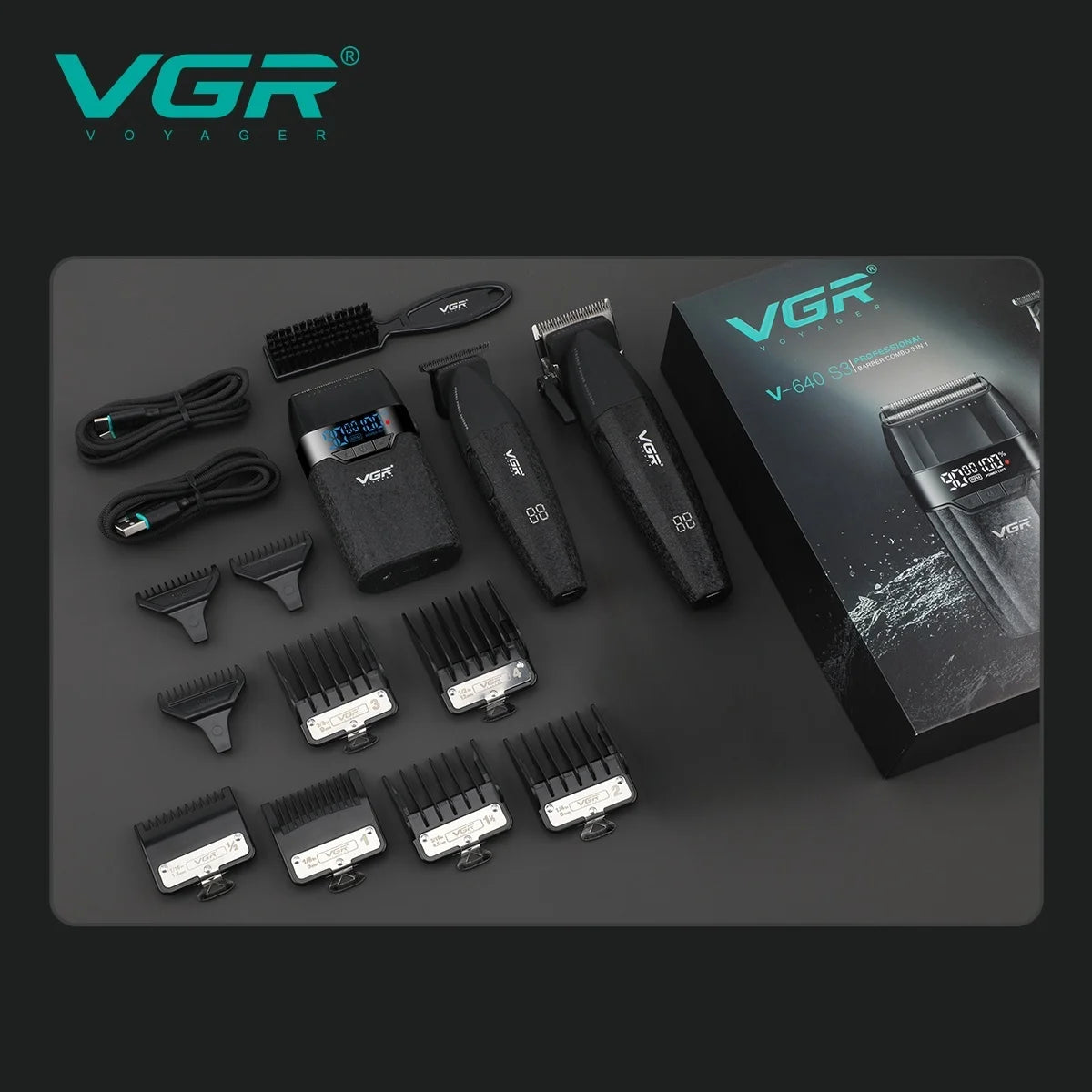 VGR Hair Trimmer Professional Hair Cutting Machine 9000 RPM Barber Shaver Cordless Hair Clipper LED Trimmer for Men V-640 S3