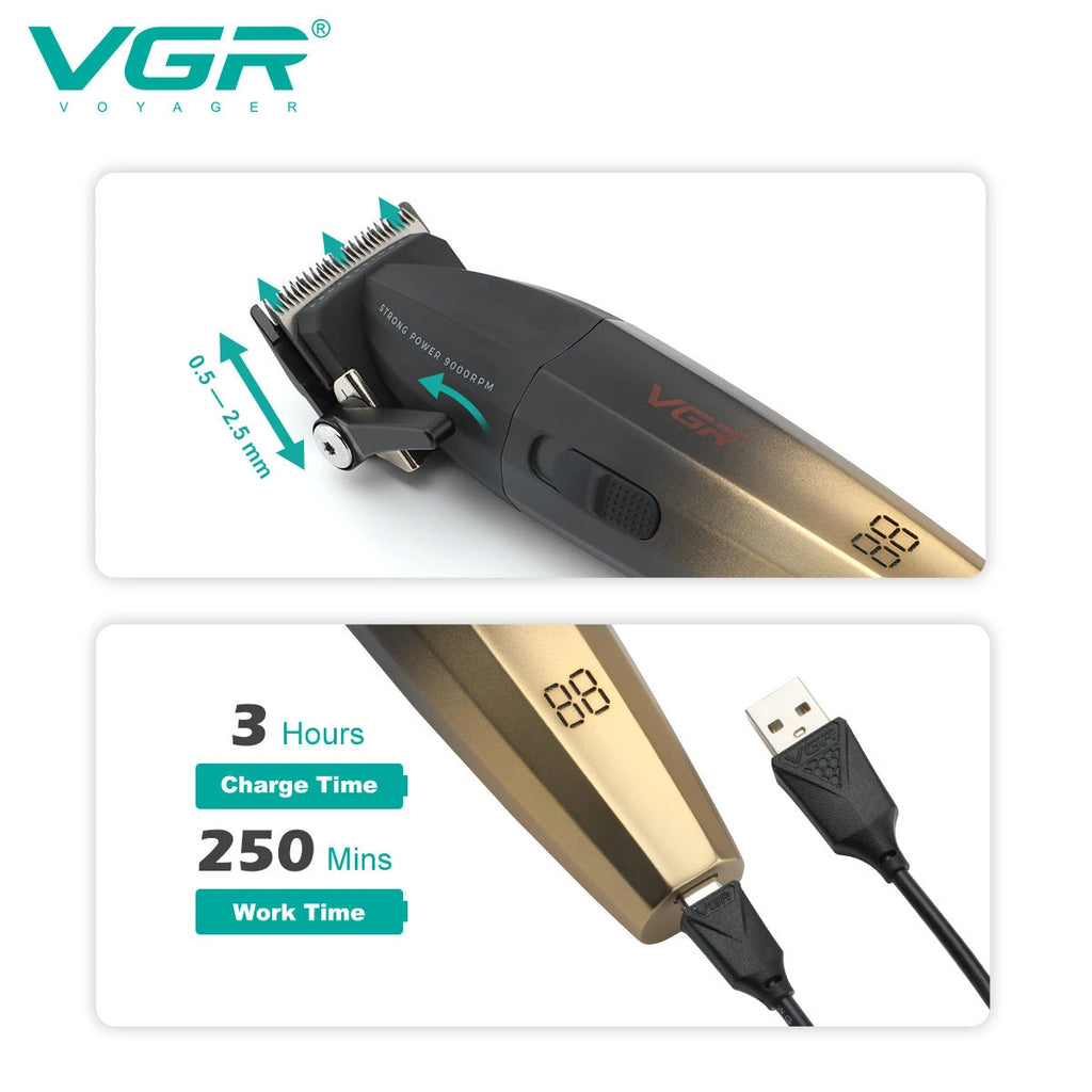 VGR Hair Trimmer Professional Shaver Cordless Hair Cutting Machine Clipper Adjustable Barber Trimmer for Men V-003 V-906 V-308