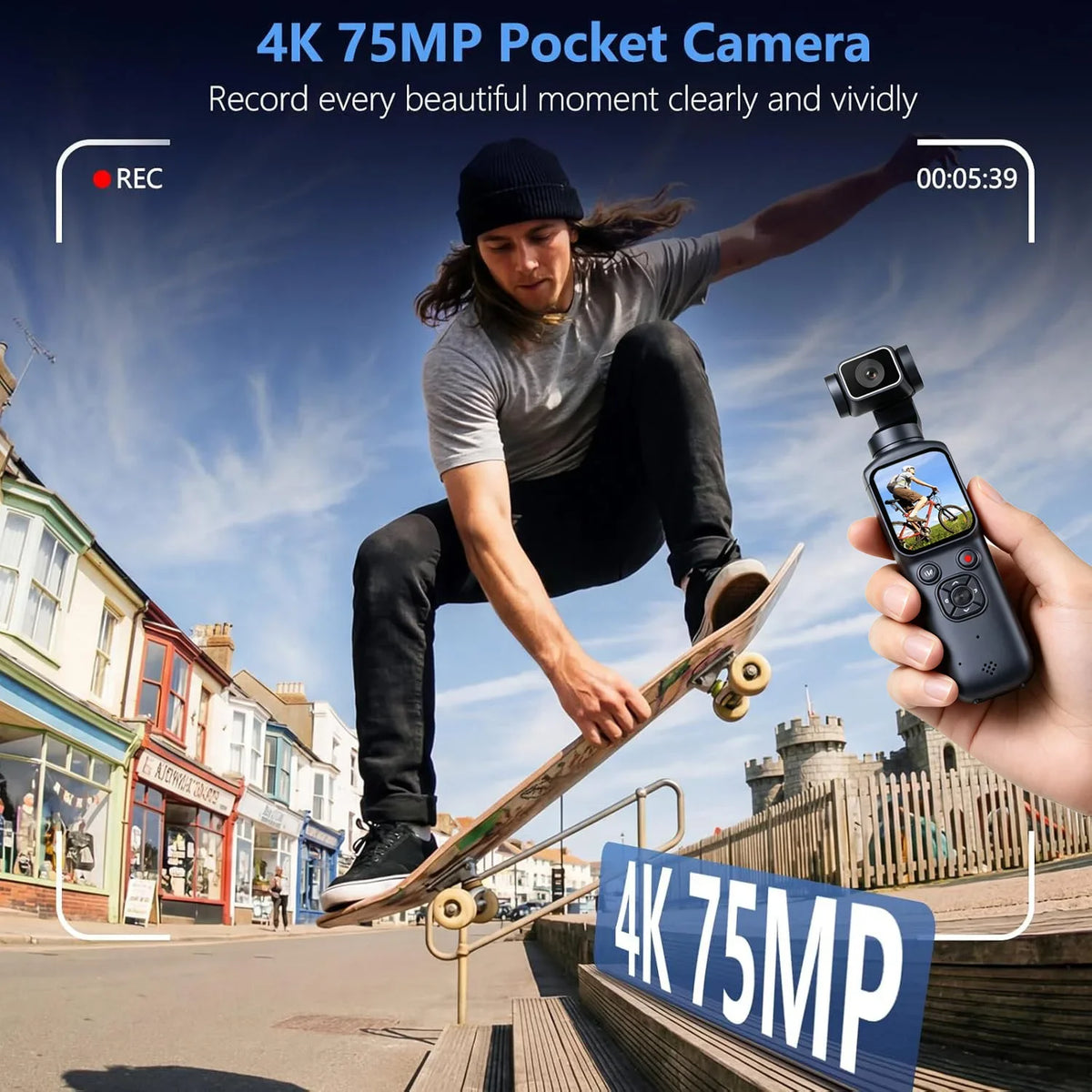 4K Action Camera Gimbal Stabilizer 330° Face Tracking 1.72-inch Touch Screen Wi-Fi Pocket Digital Camera for Vlogging/video
