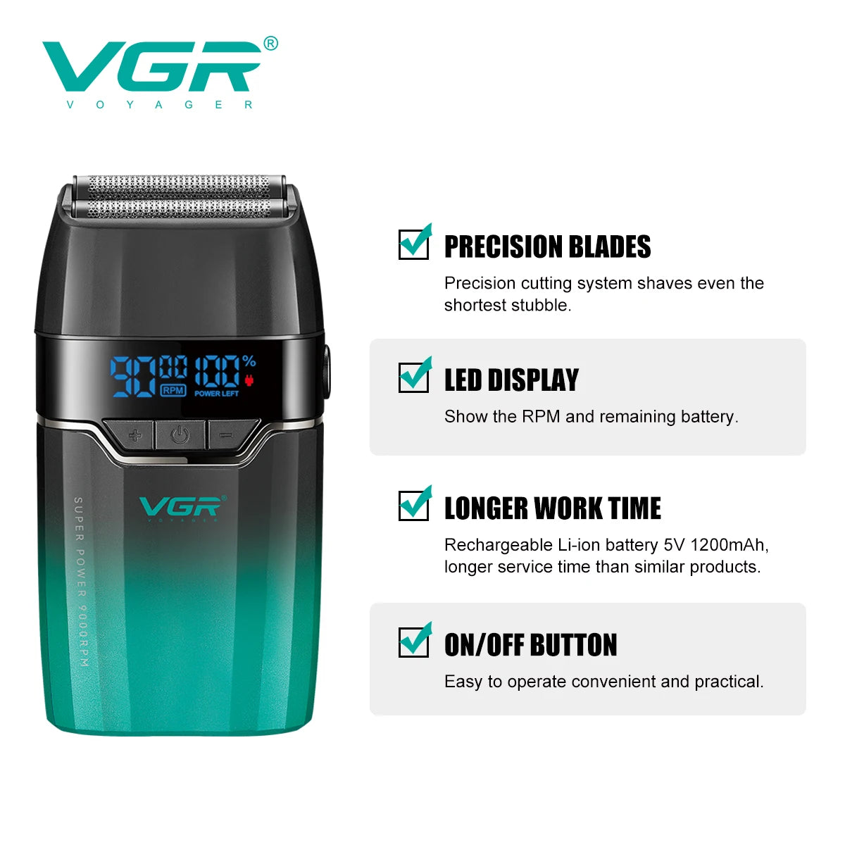 VGR Hair Trimmer Professional Shaver Cordless Hair Cutting Machine Clipper Adjustable Barber Trimmer for Men V-003 V-906 V-308