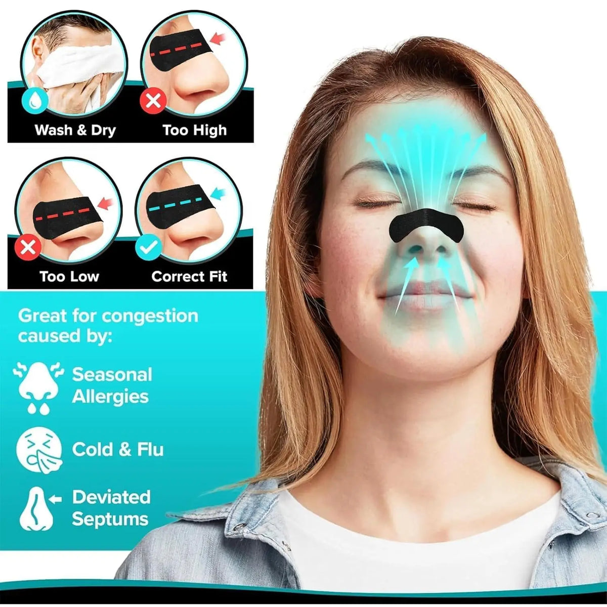 30/60/90/150 Pieces,ACCorrection Physical Expansion Breathable Nasal Patch Nasal Strips