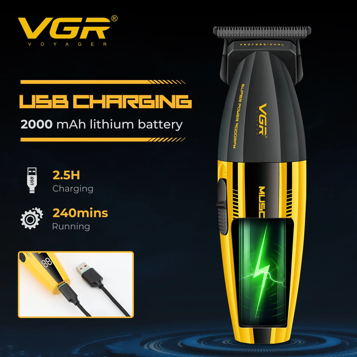 VGR Hair Trimmer Adjustable Hair Clippers Cordless Haircut Machine Barber Combo Digital Display Trimmer for Men V-285C V-285T