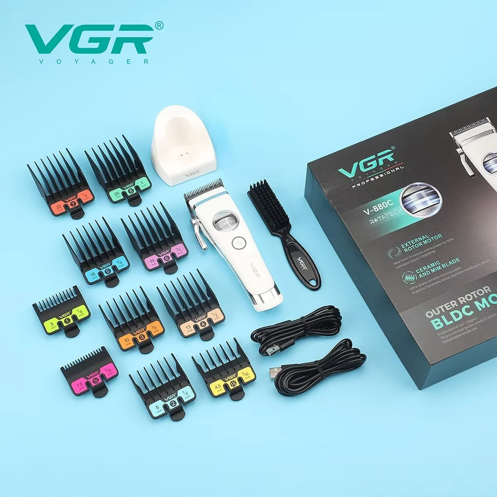 VGR Hair Trimmer Professional Brushless Motor Clipper Hair Cutting Machine Adjustable Charging Base Hair Trimmer for Men V-880
