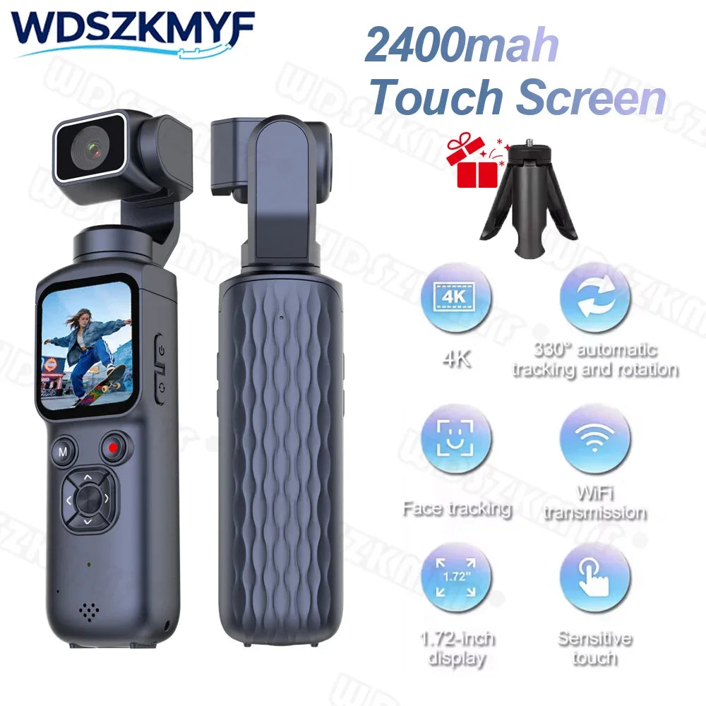 4K Action Camera Gimbal Stabilizer 330° Face Tracking 1.72-inch Touch Screen Wi-Fi Pocket Digital Camera for Vlogging/video