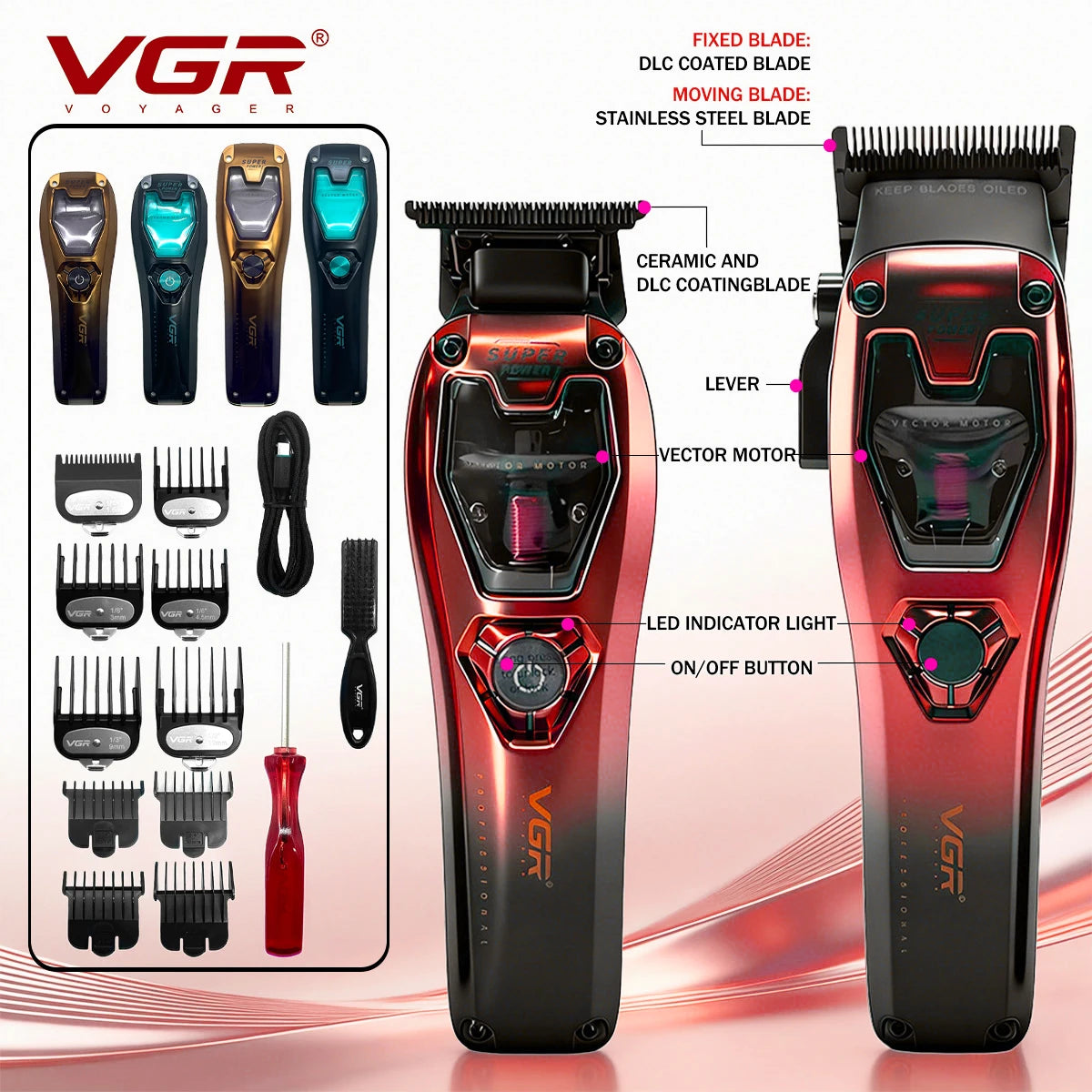 VGR Hair Clippers Professional Hair Trimmer Barber Clippers 11000 RPM Hair Cutting Machine Vector Motor Trimmer for Men V-668