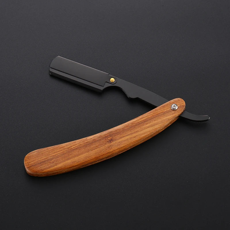 Wooden Trimmer Manual Shaver Professional Straight Edge Stainless Steel Sharp Barber Razor Folding Shaving Knife