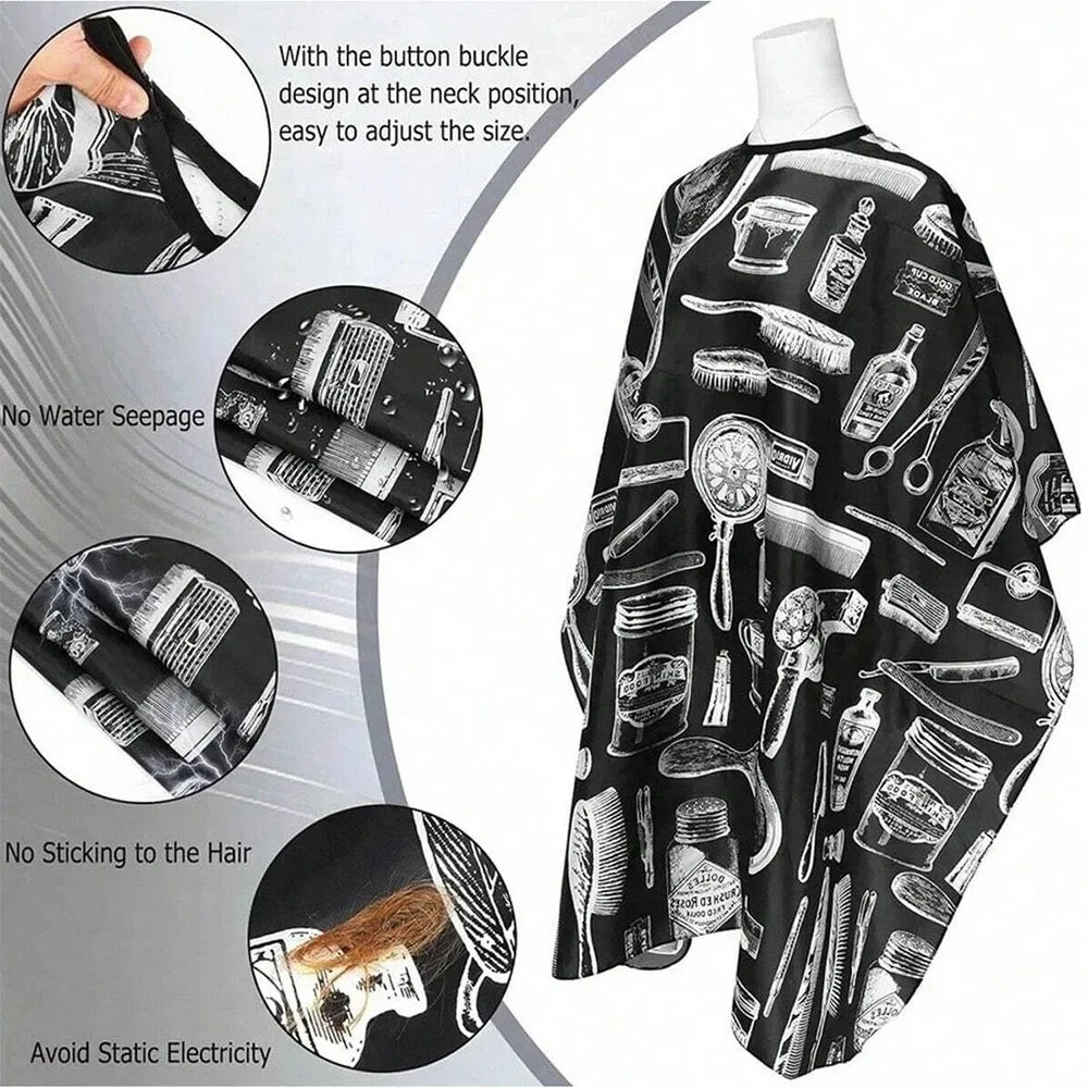 WANMEI Salon Barber Cloak Set Barber Stylist Cloak with Adjustable Buckle Neck Dust Removal Brush and Comb Barber Shop Tool