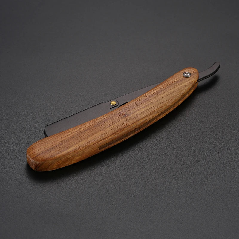 Wooden Trimmer Manual Shaver Professional Straight Edge Stainless Steel Sharp Barber Razor Folding Shaving Knife