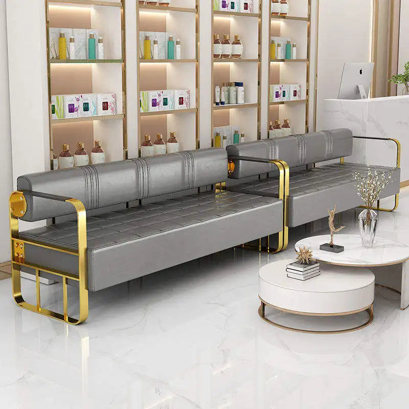 Hair Salon Waiting Chair Beauty Salon Clothing Store Rest Area Stainless Steel Gilded Sofa Waiting Area Long Bench