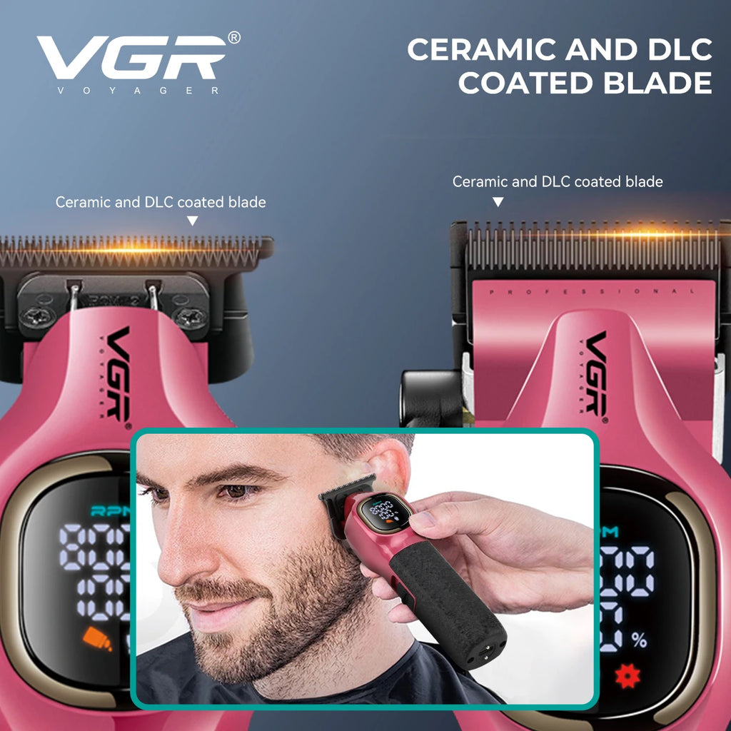 VGR high-end hair trimmer two-piece set metal body 9000 RPM hair clipper alloy blade head oil head carving push shear V-886 S2