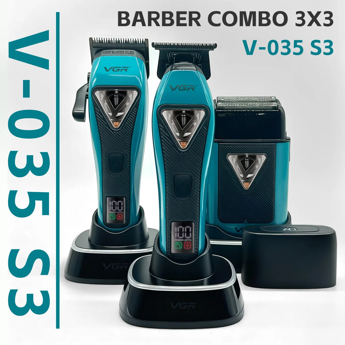 VGR Hair Clipper Professional Clippers 9000 RPM Hair Trimmers Vector Motor Hair Clippers Charging Base Clipper for Men 035 S3