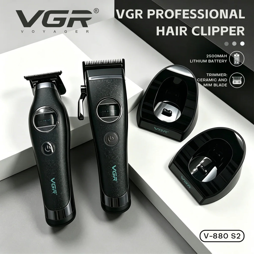 VGR Hair Trimmer Professional Barber Clippers External Rotor Motor Hair Clipper Cordless Charging Base Trimmer for Man V-880 S2