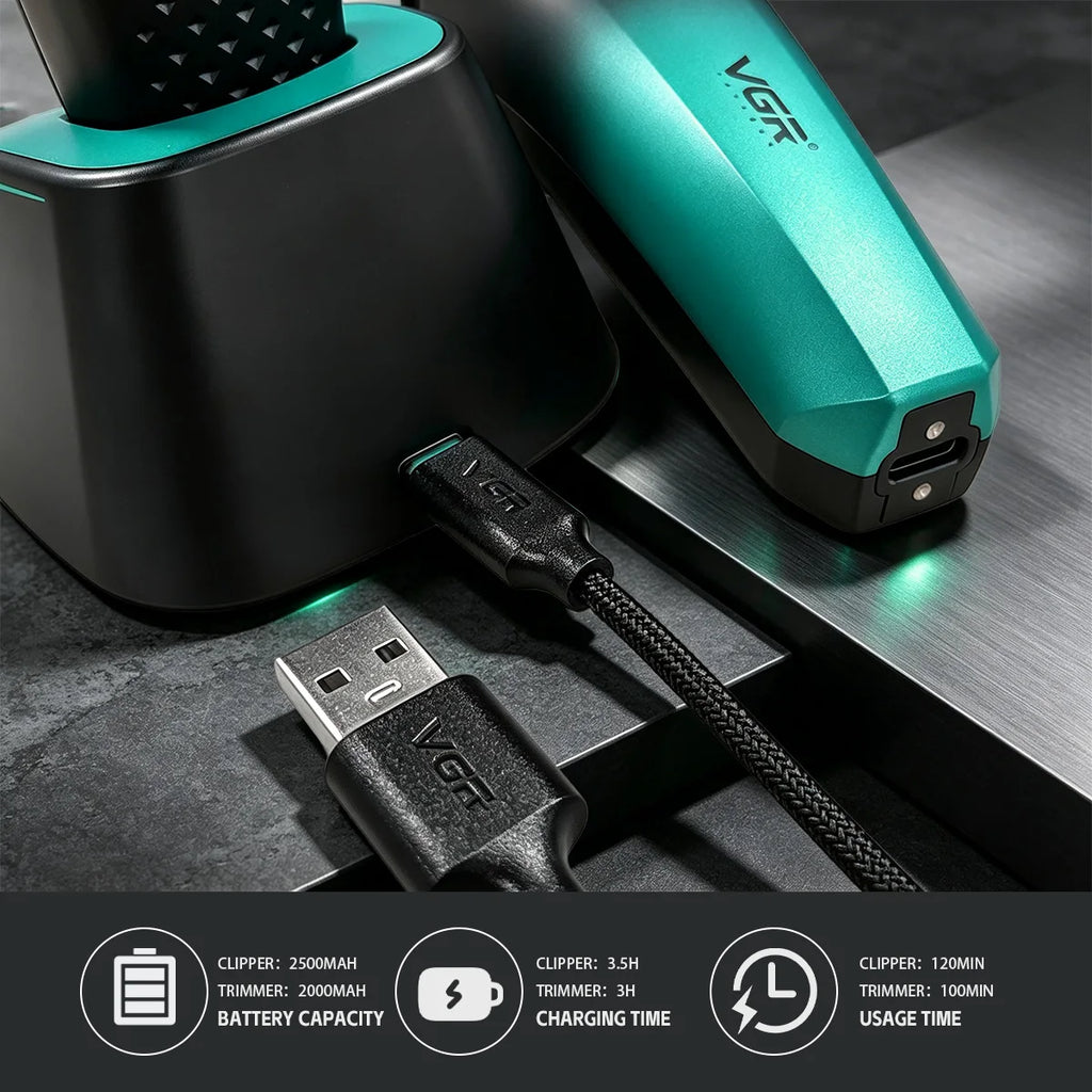 VGR Hair Trimmer Professional Clippers Barber Vector Motor 11000 RPM Hair Cut Machine Adjustable Cordless Trimmer for Men V-875