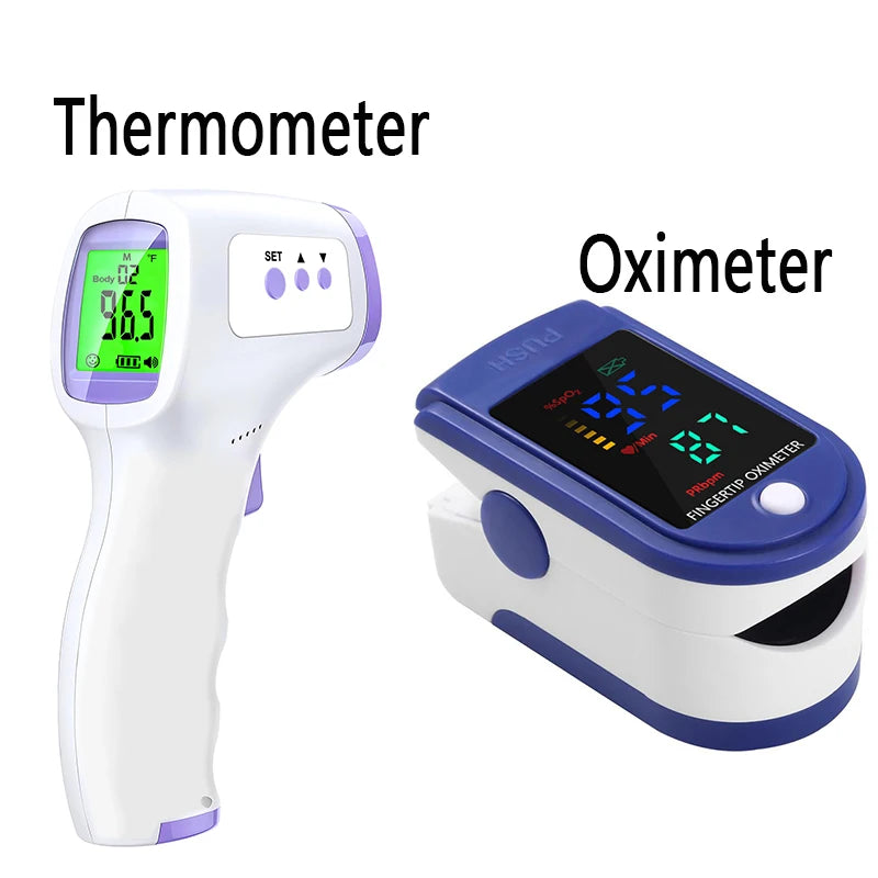 Digital Infrared Non-Contact Fever Thermometers Or Medical Portable Finger Pulse Oximeter Blood Oxygen