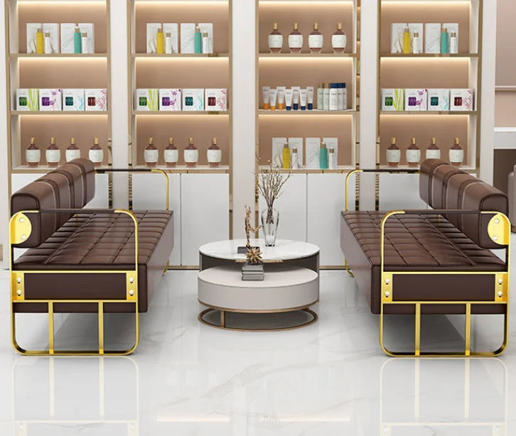 Hair Salon Waiting Chair Beauty Salon Clothing Store Rest Area Stainless Steel Gilded Sofa Waiting Area Long Bench