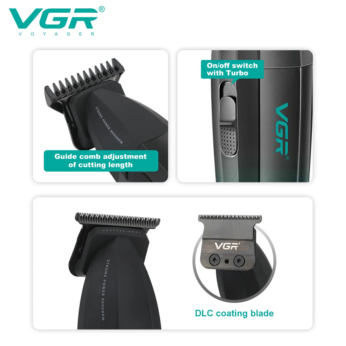 VGR Hair Trimmer Professional Shaver Cordless Hair Cutting Machine Clipper Adjustable Barber Trimmer for Men V-003 V-906 V-308