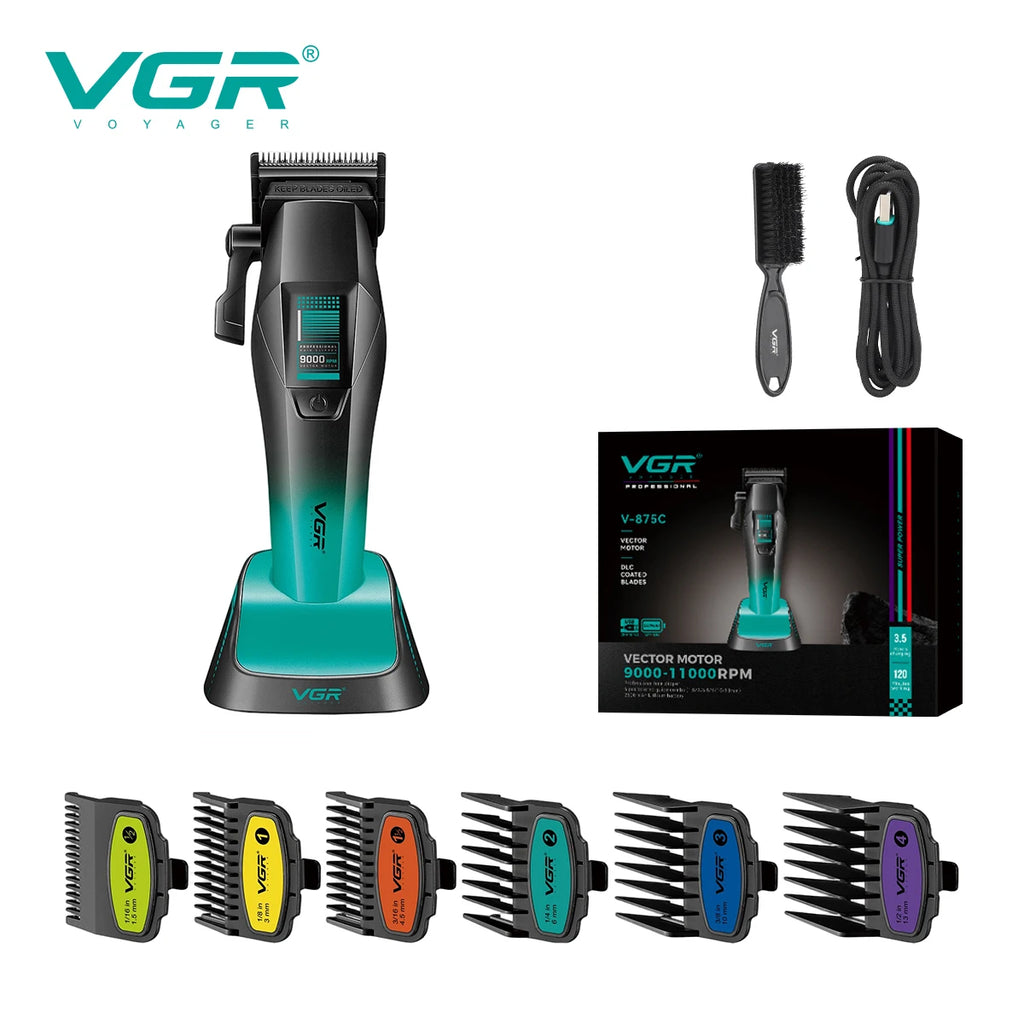 VGR Hair Trimmer Professional Clippers Barber Vector Motor 11000 RPM Hair Cut Machine Adjustable Cordless Trimmer for Men V-875
