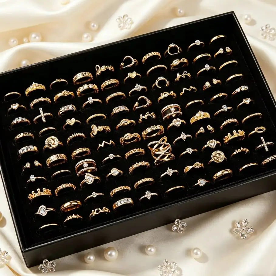 20/30/50Pcs/Lot Elegant Bohemia Heart Moon Rings Set For Women Mix Style Fashion Jewelry For Birthday Daily Wear Wholesale