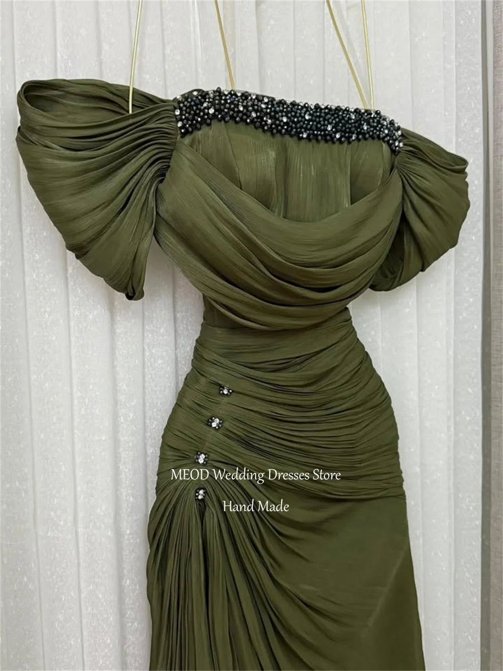 MEOD Elegant Chiffon Evening Dresses Strapless Crystal A Line Party Attire Off The Shoulder Floor Length Prom Gowns Customized