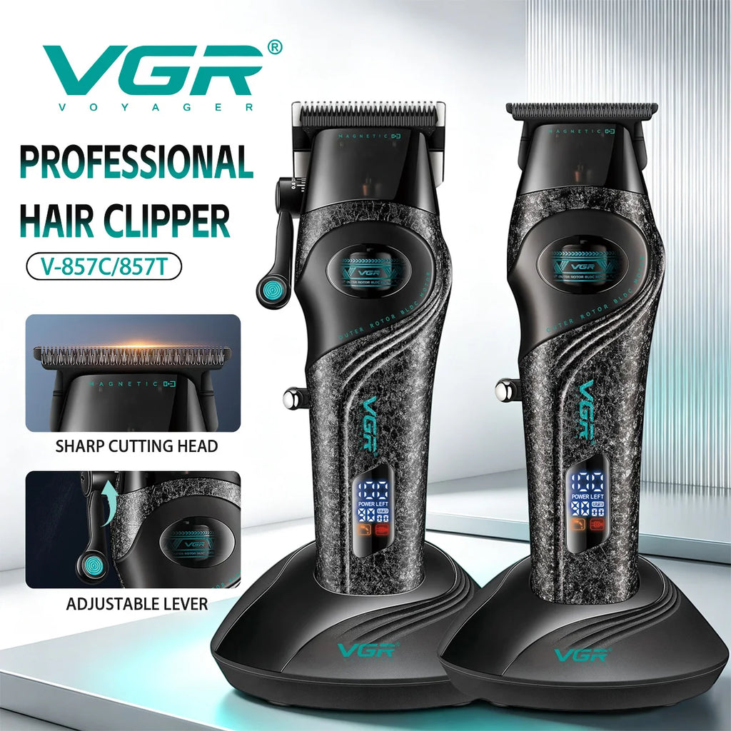 VGR Hair Clippers Adjustable Hair Trimmer Electric Haircut Machine External Rotor 9000 RPM Barber Combo Clipper for Men V-857