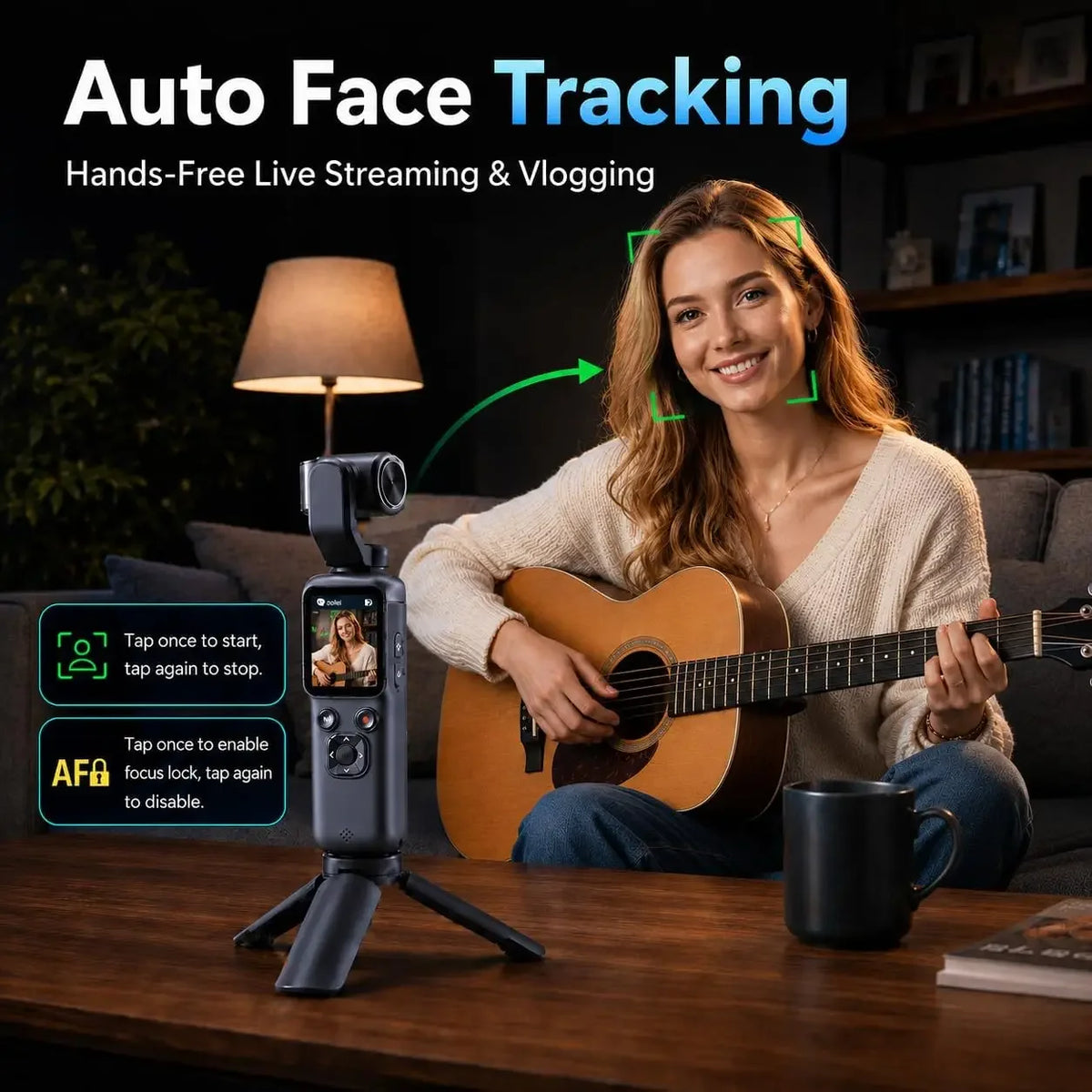 4K Action Camera Gimbal Stabilizer 330° Face Tracking 1.72-inch Touch Screen Wi-Fi Pocket Digital Camera for Vlogging/video